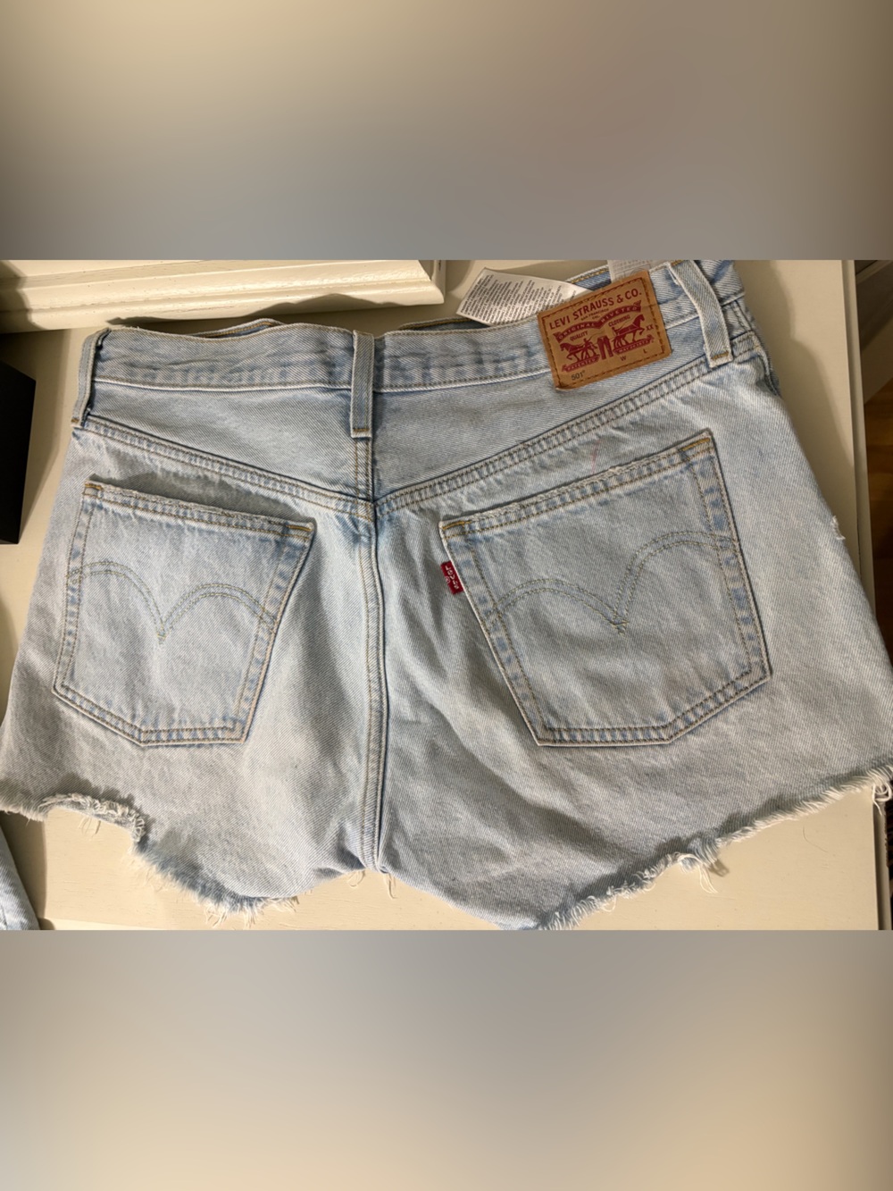 Levi's Light Wash Distressed 501 Cutoff Denim Shorts - Picture 6 of 10